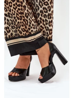 Sandały Damskie Na Słupku I Platformie Eko Skórzane Czarne Lomman