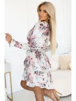 Vzdušné květinové šaty s obálkovým výstřihem a volánky model 21229984 - numoco