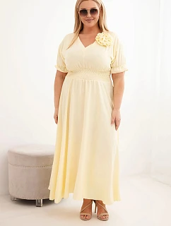 Dámské šaty Plus Size s výstřihem do V a nařaseným pasem žlutá