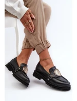 Zazoo 3485 Mokasyny Damskie Ze Złotą Ozdobą Skóra Naturalna