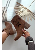 Botki Damskie Ażurowe Z Naturalnego Zamszu Na Słupku Zazoo 3690 Brązowe