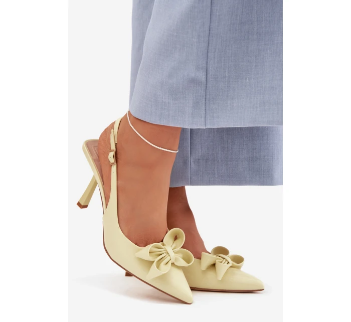 Dámské sandály na podpatku s mašlí Žluté Jonera