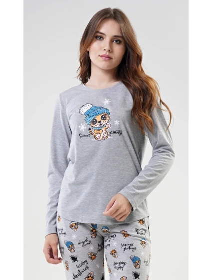 Dámské pyžamo dlouhé model 22032249 šedé - Vienetta