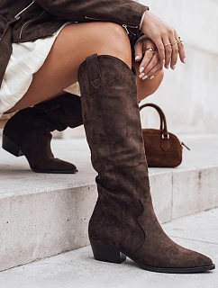 Dámske hnedé semišové kovbojské topánky FashionStreet ZY1147