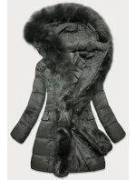 Dámska prešívaná zimná bunda s kapucňou khaki (aura)