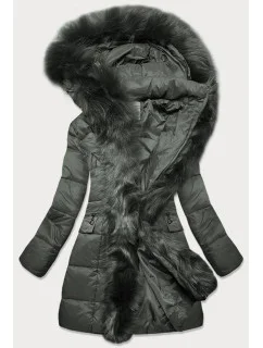 PIKOWANA ZIMOWA KURTKA DAMSKA Z KAPTUREM KHAKI model 21242102 - GDL - GOODLOOKIN