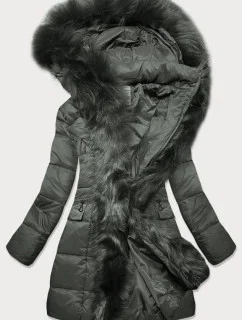 Prešívaná zimná bunda v khaki farbe s kapucňou (aura)