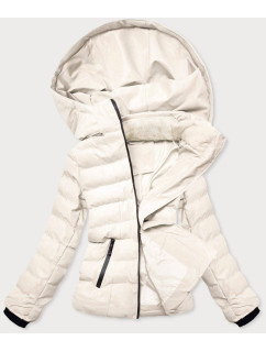 Biela dámska zimná bunda s kožušinovým stojačikom (5M769-281)