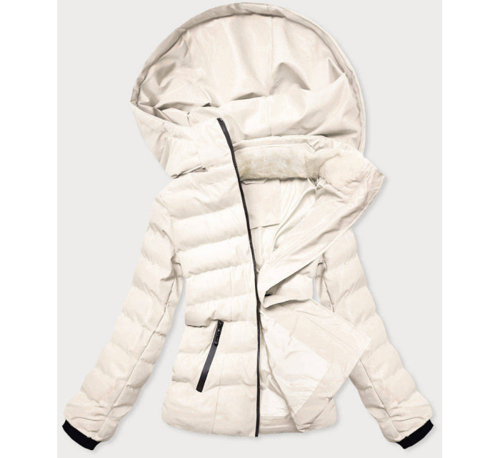 Biela dámska zimná bunda s kožušinovým stojačikom (5M769-281)