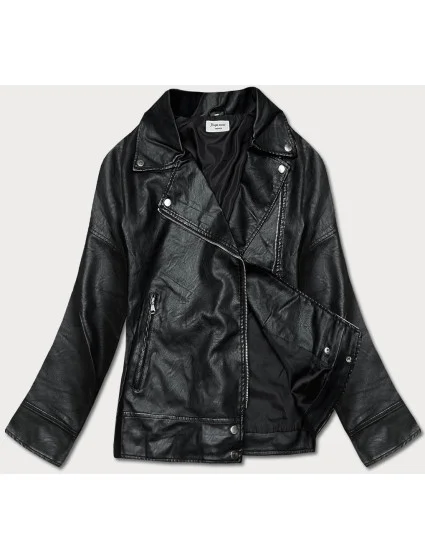 Čierna bunda ramoneska s golierom (HM25)