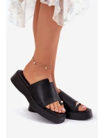 Klapki Damskie Na Platformie Z Ozdobnym Detalem Czarne Linosea