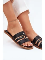 Ploché dámské sandály se zlatým detailem černé model 21700081 - Boto