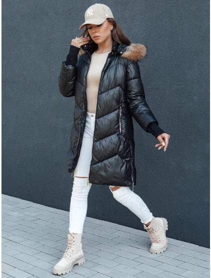 Dámská prošívaná zimní bunda z umělé kožešiny s kapucí černá Dstreet model 21979673 - FashionStreet