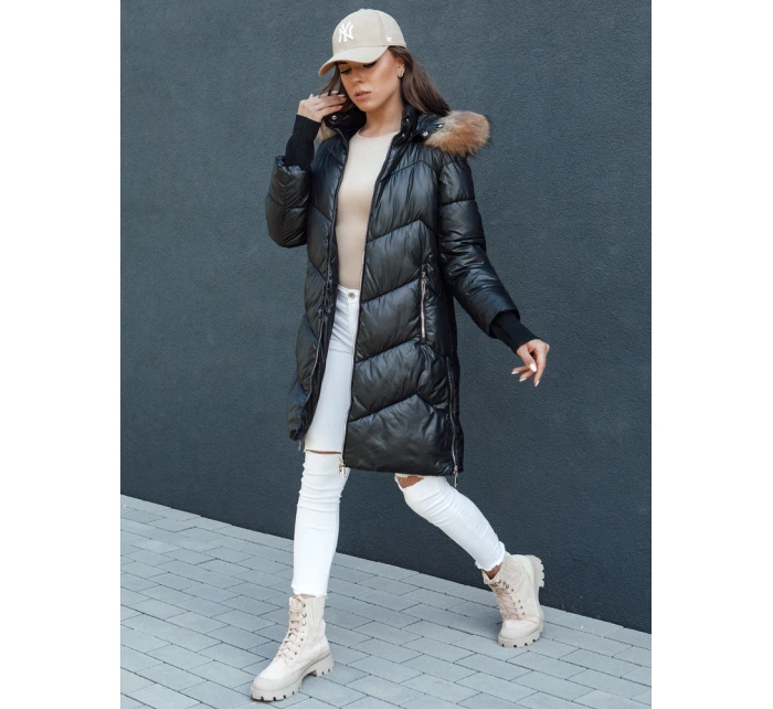 Dámská prošívaná zimní bunda z umělé kožešiny s kapucí černá Dstreet model 21979673 - FashionStreet