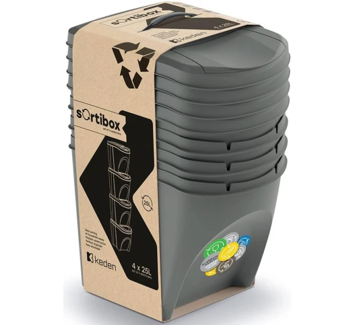 Odpadkové koše 25 l sortibox set4 ks sivý kameň detské