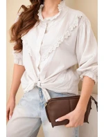 Dámská bavlněná košile s krajkou a zavazováním béžová