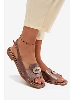 Dámské sandály Ploché s Ozdobou model 22133662 Hnědé - S.Barski