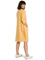 B083 Oversized šaty s predným vreckom - žlté