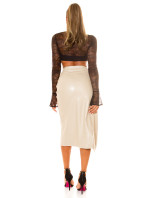 Sexy draped Highwaist Skirt in Leather Look