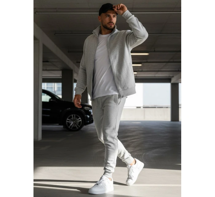 Pánska mikina na zips bez kapucne sivá BX4109