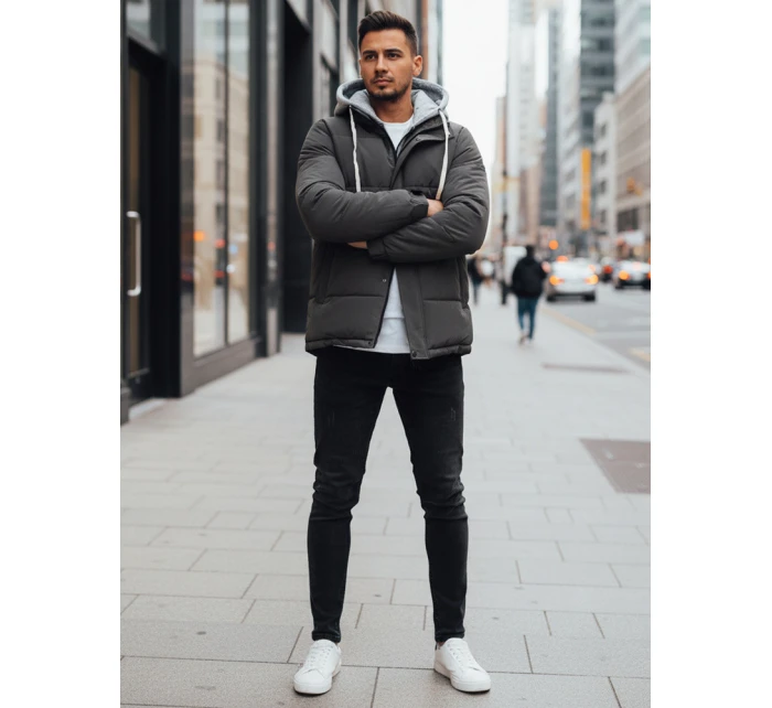 Pánská prošívaná zimní bunda s kapucí tmavě šedá Dstreet model 21993671 - FashionStreet