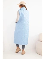 Dámska prešívaná dlhá vesta s vreckami a stojačikom modrá