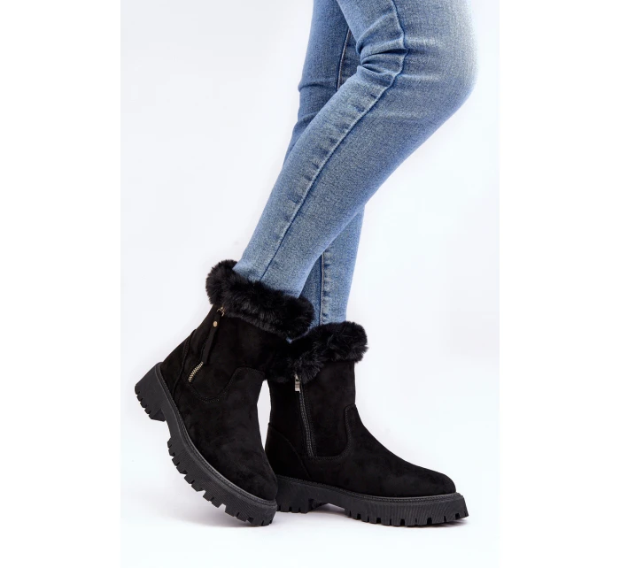 Botky Zamszové Dámské S Kožíškem Černá model 21635838 - EVENTO
