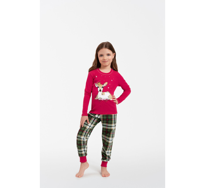 Dievčenské pyžamo Zonda, dlhý rukáv, dlhé nohavice - amarant/print