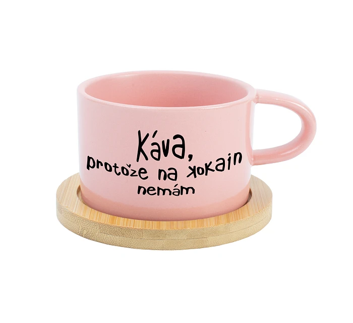 KÁVA, PROTOŽE NA KOKAIN NEMÁM - růžový hrníček makronka 200 ml