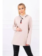 Béžová tunika na zips s kapucňou Oversize Béžová tunika na zips s kapucňou Oversize