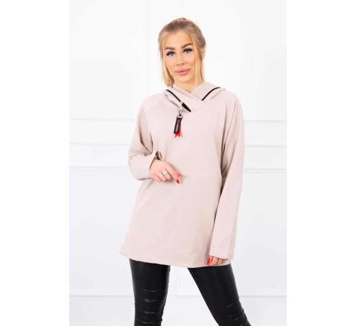 Béžová tunika na zips s kapucňou Oversize Béžová tunika na zips s kapucňou Oversize