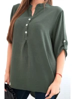 Blúzka s dlhším zadným dielom tmavej khaki farby