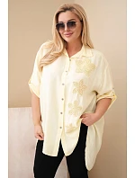 Dámske tričko Plus Size z viskózy s kvetinovou výšivkou žlté