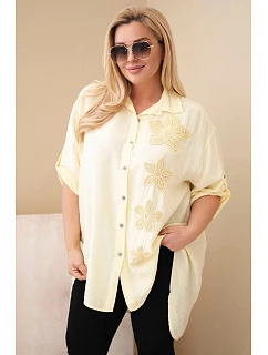 Dámske tričko Plus Size z viskózy s kvetinovou výšivkou žlté