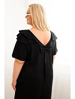 Dámske plus size bavlnené šaty s volánom na ramenách čierne