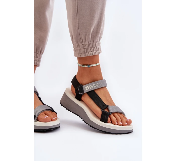 Sandały Damskie Na Platformie I Koturnie Big Star NN274A054 Szare Sandały Damskie Na Platformie I Koturnie Big Star NN274A054 Szare