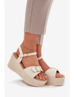 Sandały Damskie Na Koturnie Z Klamrą Beżowe Liniella Sandały Damskie Na Koturnie Z Klamrą Beżowe Liniella