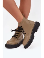 Ocieplane Botki Damskie Na Platformie Sznurowane Zielone Harmine