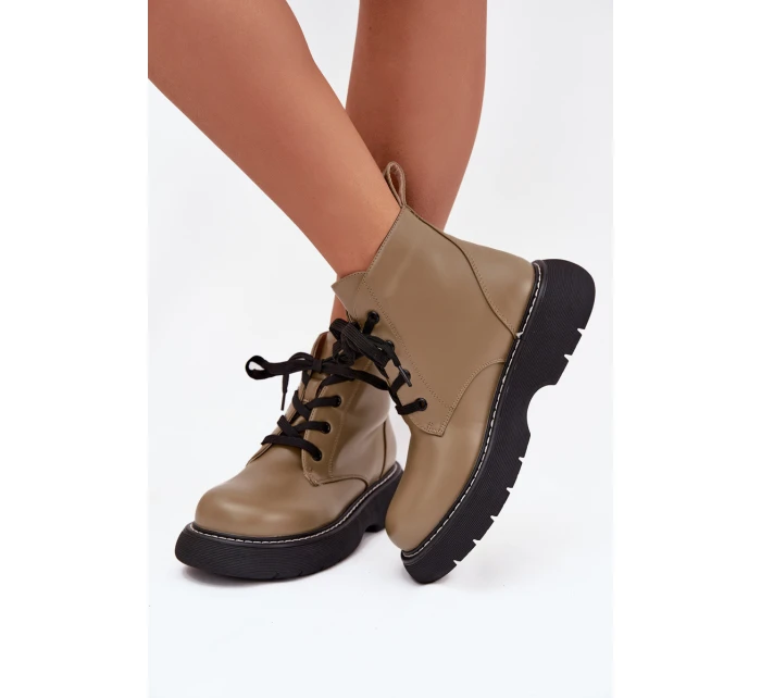 Ocieplane Botki Damskie Na Platformie Sznurowane Zielone Harmine