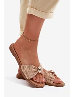 Dámské ploché béžové zlaté pantofle Goldie