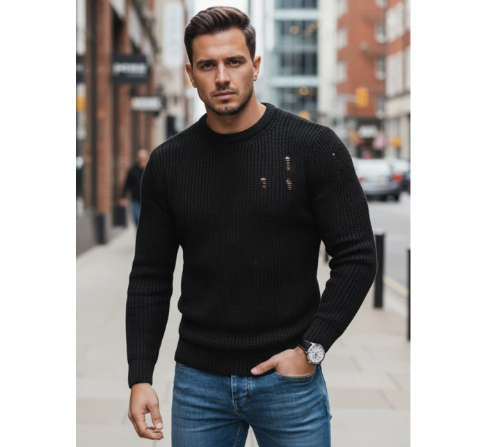 Pánsky čierny sveter FashionStreet WX1991 Pánsky čierny sveter FashionStreet WX1991