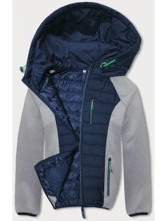 Tmavě sportovní pánská bunda z různých spojených materiálů model 18416161 - J.STYLE