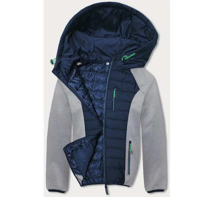 Tmavě sportovní pánská bunda z různých spojených materiálů model 18416161 - J.STYLE