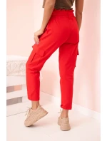Dámské cargo kalhoty s vysokým pasem červený