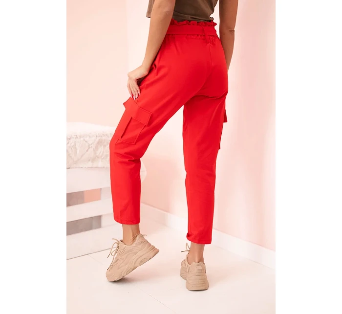 Dámské cargo kalhoty s vysokým pasem červený