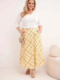 Dámske Plus veľkosť sukne so širokým lemom v kockovaný vzor žltá