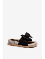 Damskie Klapki Na Platformie Z Kokardą Czarne Aflia Damskie Klapki Na Platformie Z Kokardą Czarne Aflia