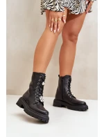 Botki Workery Damskie Eko Skórzane Z Przypinkami Czarne Kristines Botki Workery Damskie Eko Skórzane Z Przypinkami Czarne Kristines