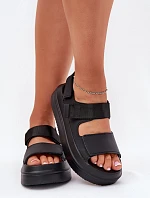 Sandały Damskie Na Platformie Z Rzepami Czarne Nitepira