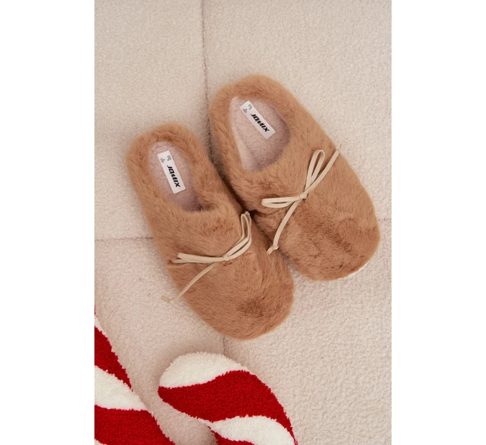 Kožešinové pantofle s mašlí Camel model 21772514 - Boto Kožešinové pantofle s mašlí Camel model 21772514 - Boto
